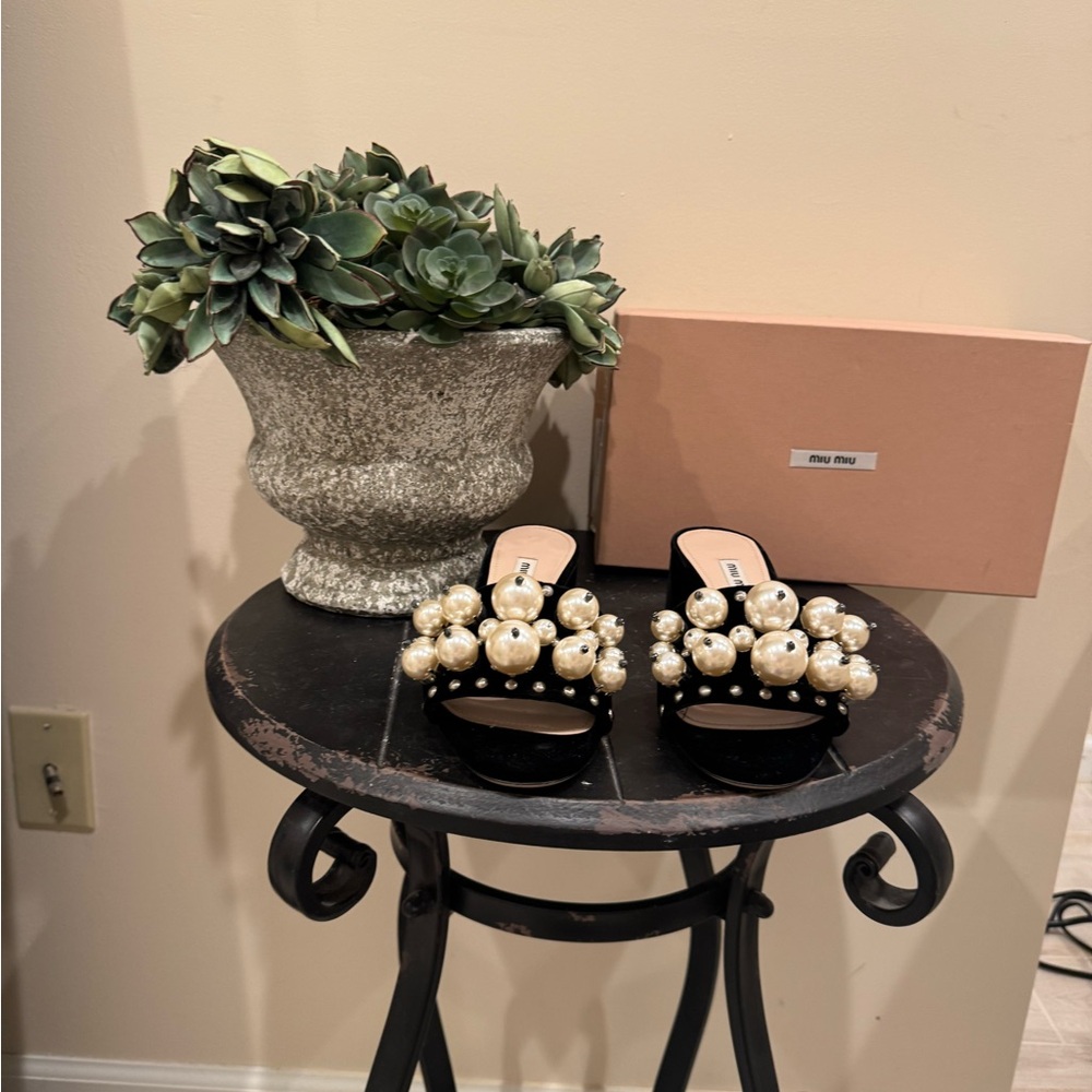 Miu Miu Black Mules with Pearl Embellishments - Picture 2 of 3